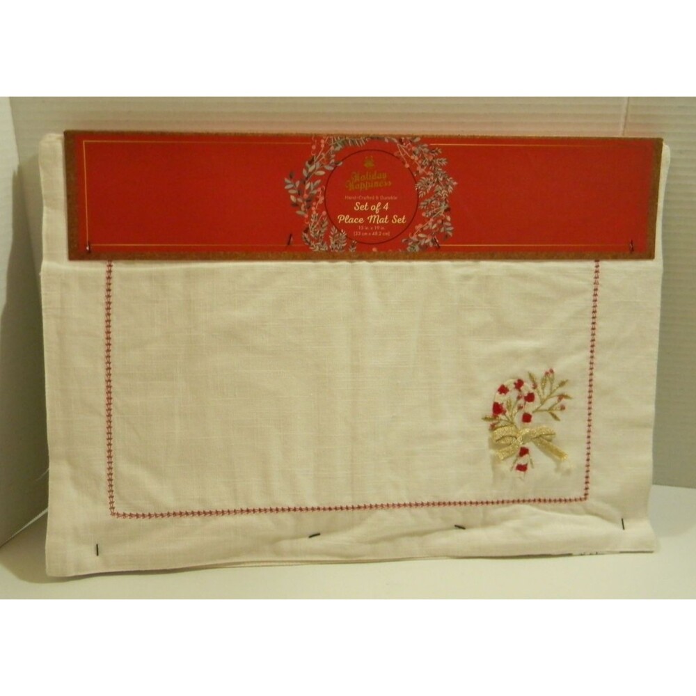 Holiday Happiness Hand Crafted Placemat Set of 4 Candy Cane Christmas NIP
